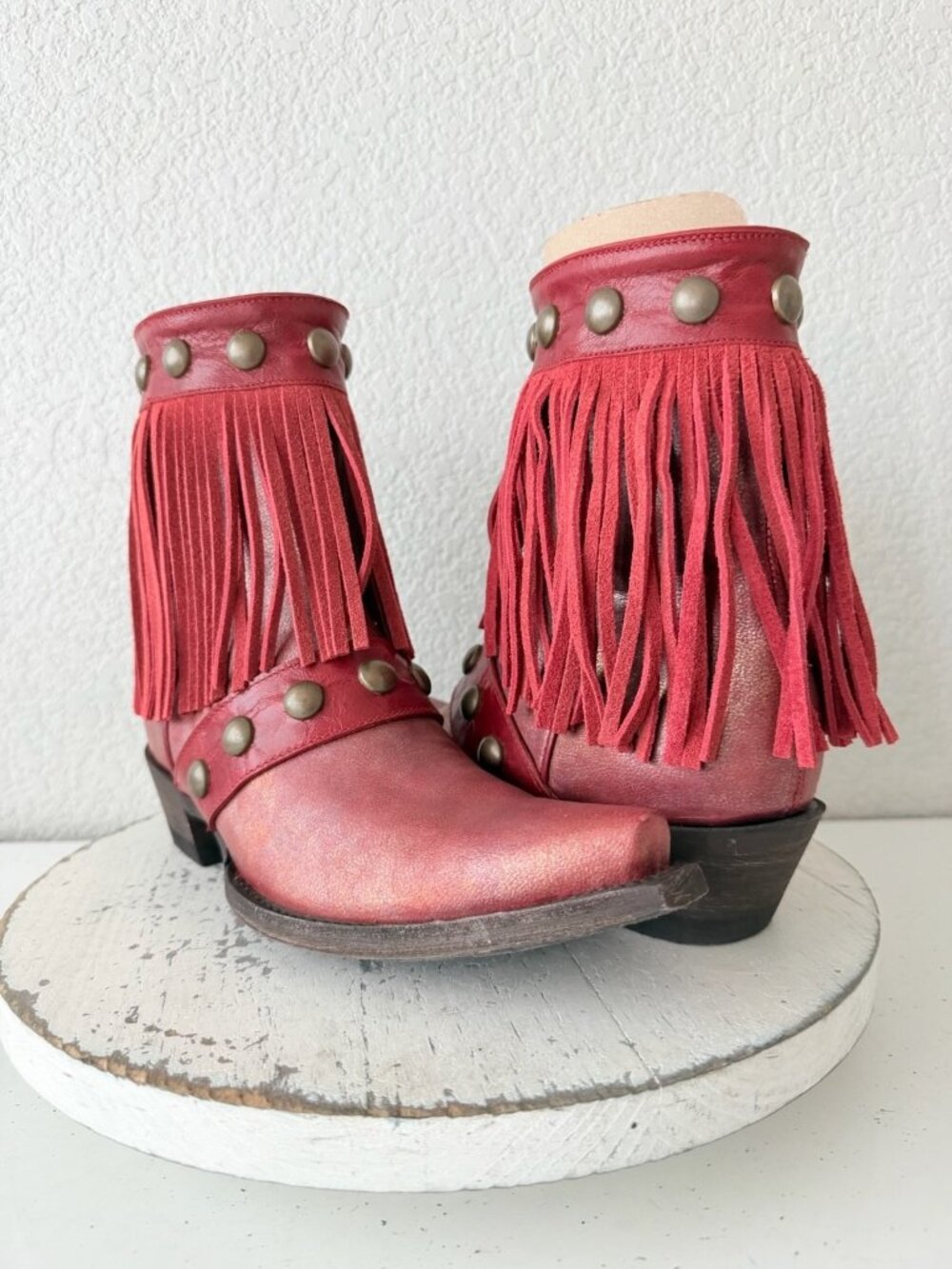 Old Gringo Milan Fringes Red Cowboy Boots Womens Size 7.5 Western Snip Toe Short